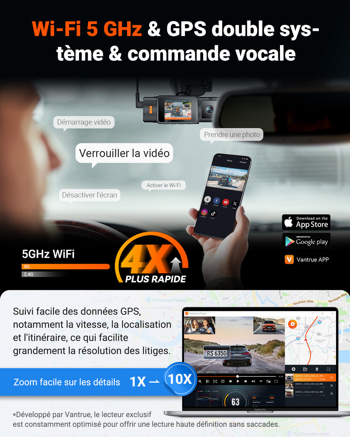 Nexus 4S : Wi-Fi 5 GHz, GPS et commande vocale, avec l'application sur téléphone et le lecteur sur ordinateur