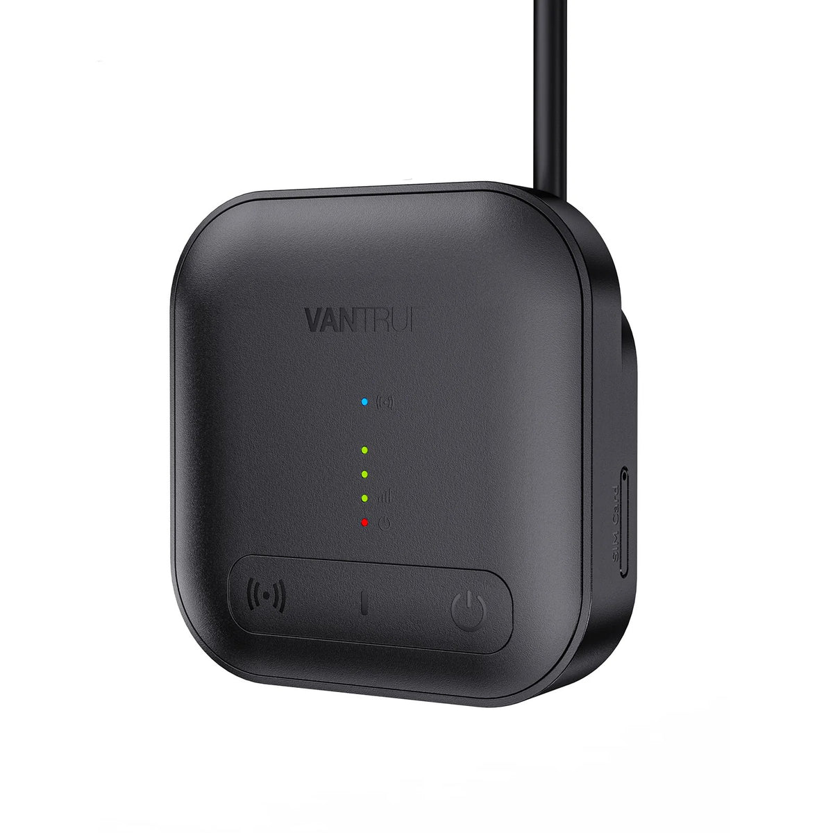 Module 4G LTE Vantrue : boîtier carré noir avec antenne, voyants lumineux et boutons en façade