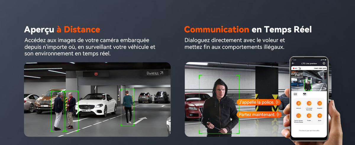 Module 4G LTE Vantrue : aperçu à distance du parking et communication en temps réel avec un intrus via l'application