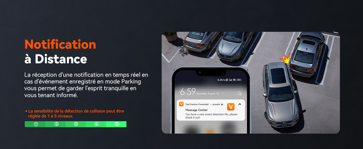 Module 4G LTE Vantrue : notification à distance sur le téléphone en cas d'événement pendant le stationnement
